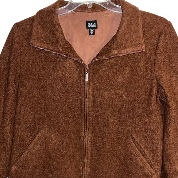 Eileen Fisher 100% Wool Zip Front Jacket Rust Brown Italian Fabric Size M - Picture 2 of 9